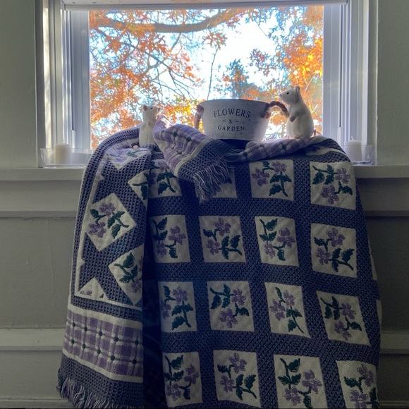 Vintage Other - Vintage Handmade Purple Floral Throw Blanket